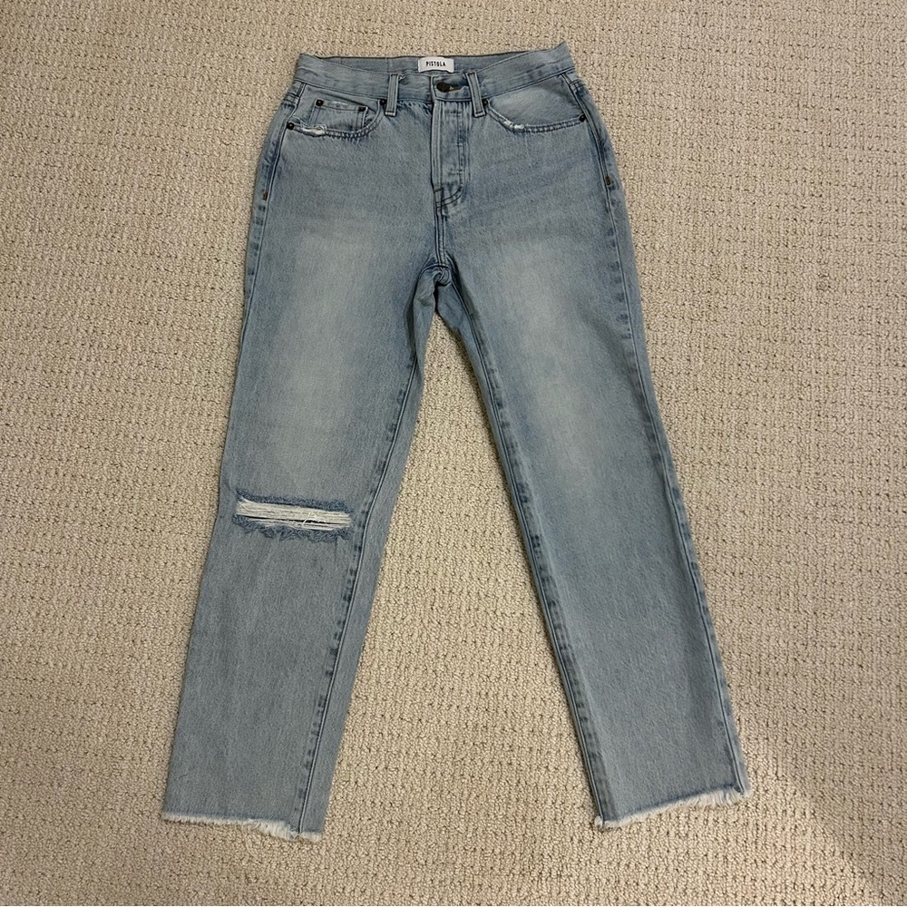 Pistola Lexi Mid-Rise Straight Buttonfly Distressed Jeans size 26 100% cotton